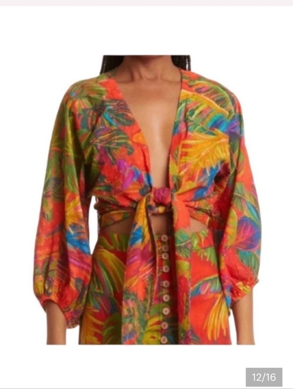 FARM Rio Tropical Tie-Front Crop Top in Vibrant Multi-Color